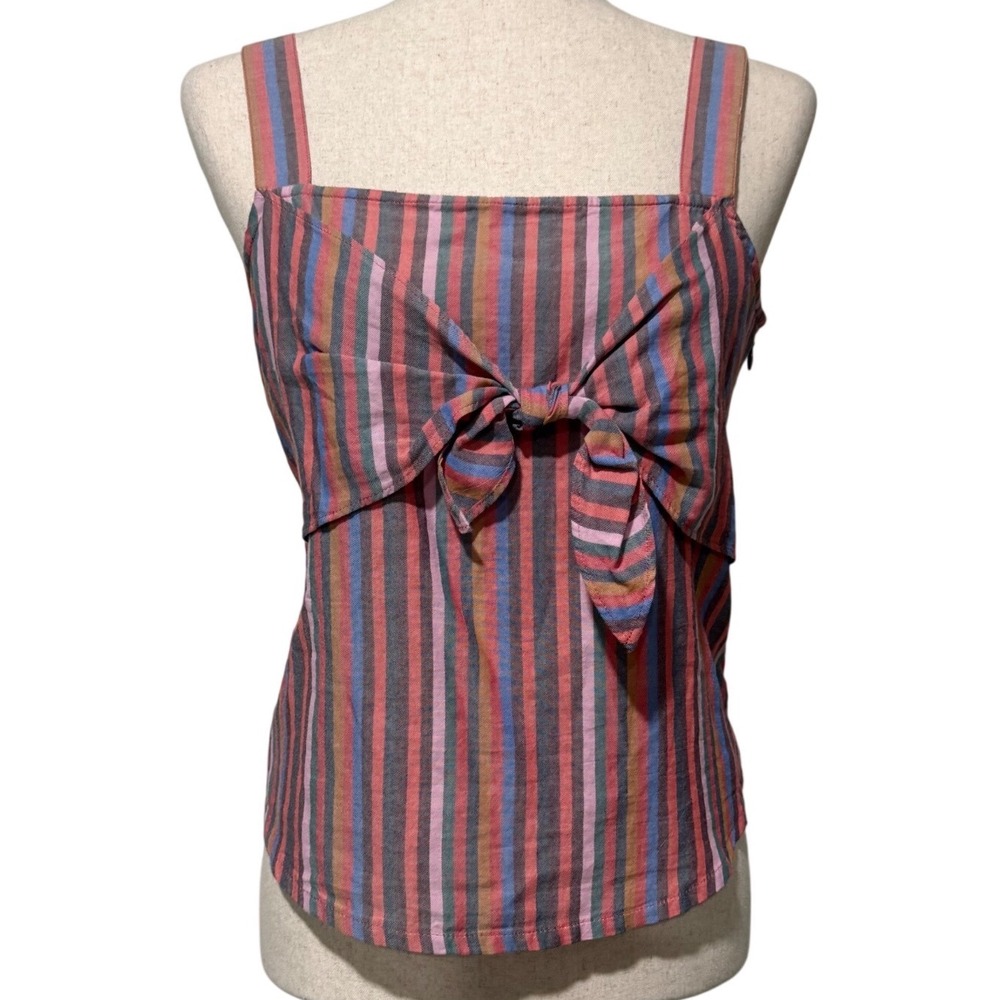 Madewell Tie-Front Cami Top Rainbow Stripe Cotton Sleeveless Womens 6 Relax Fit